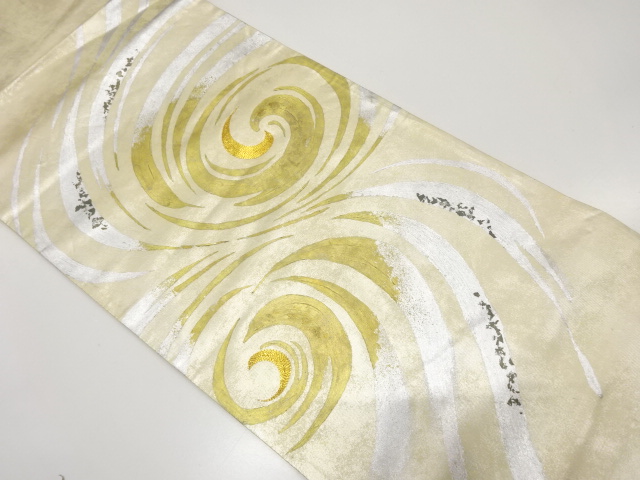 JAPANESE KIMONO / ANTIQUE FUKURO OBI / SILK / EMBROIDERY / SPIRAL